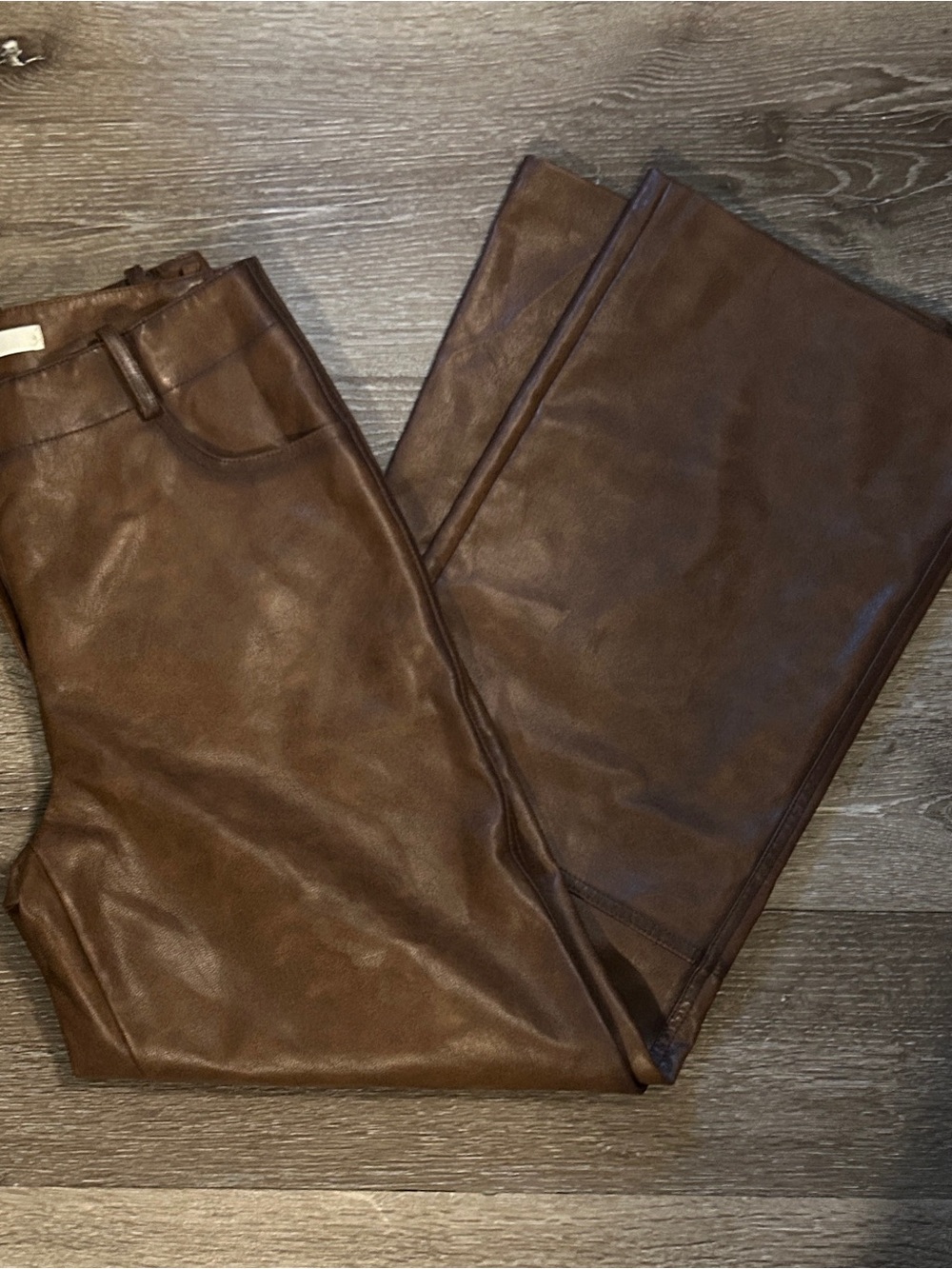 OAK + FORT Brown Wide-Leg Faux Leather Jeans